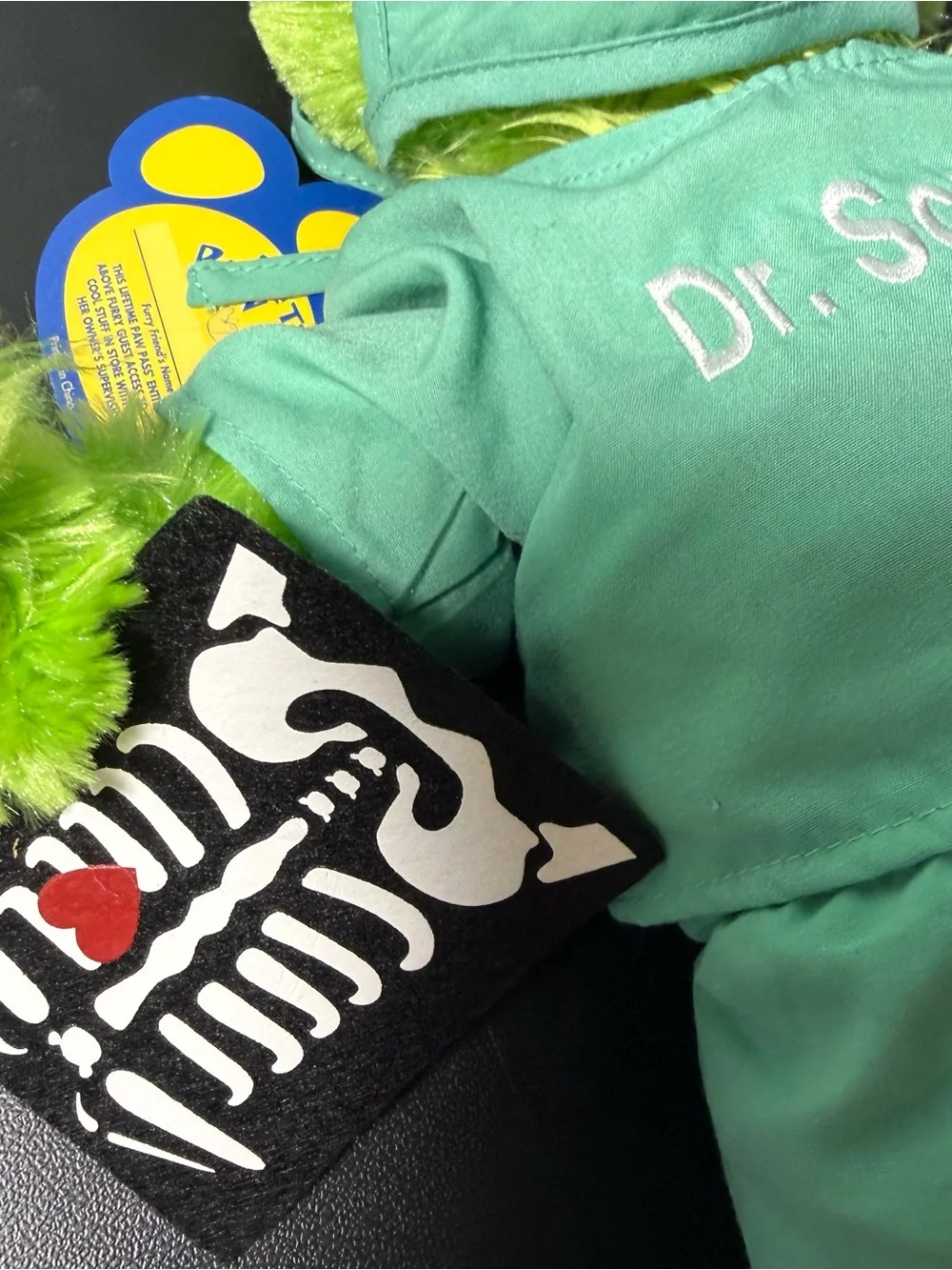 Grinch Plush Build a Bear in scrubs with light up heart